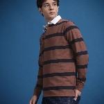 The Roadster Lifestyle Co. Men Striped Polo Collar Pure Cotton T-shirt