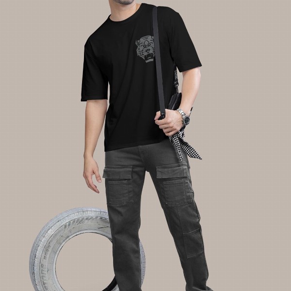 BULLMER Graphic Printed Round Neck Oversized Cotton T-shirt