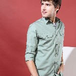HIGHLANDER Men Green Slim Fit Solid Casual Shirt