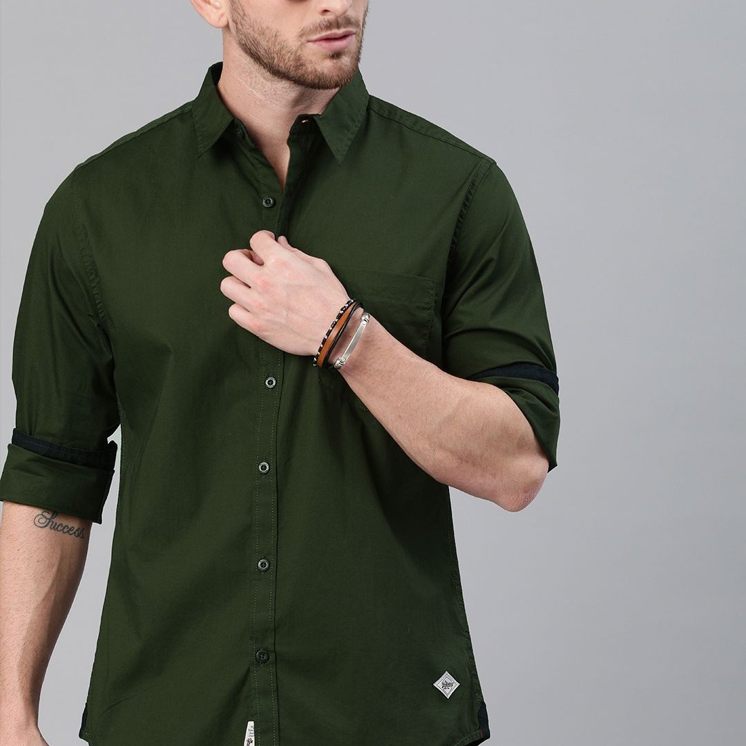 Roadster Men Olive Green Pure Cotton Casual Shirt