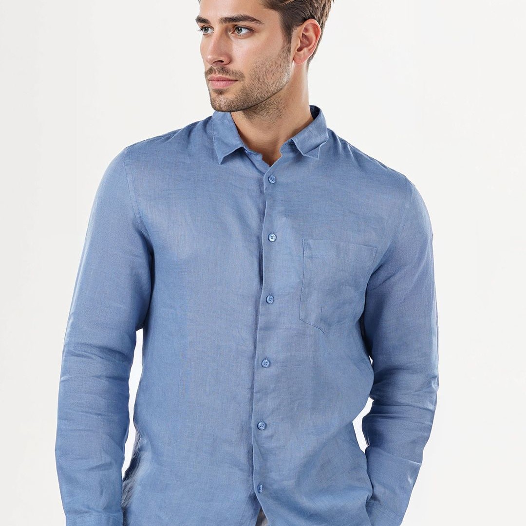 Celio Men Classic Fit Spread Collar Solid Pure Linen Casual Shirt