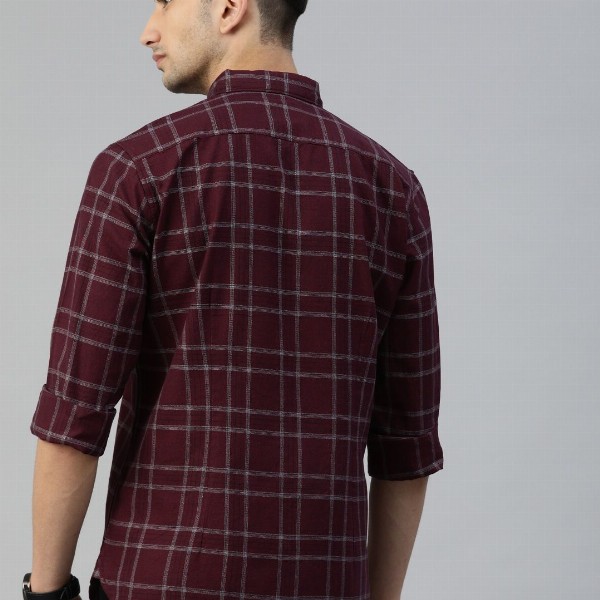 THE BEAR HOUSE Men Maroon & Grey Slim Fit Solid Casual Shirt