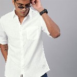 Roadster Men White Cotton Linen Casual Shirt With Roll-Up Sleeves