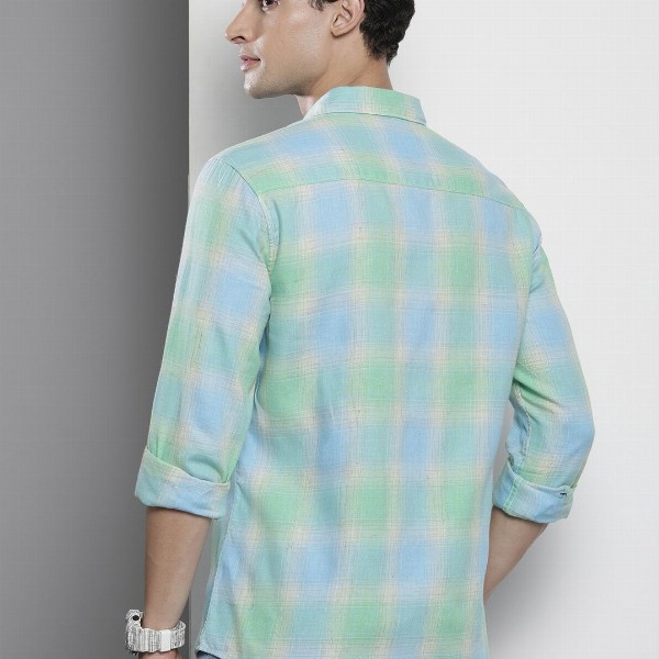 The Indian Garage Co Men Blue Checked Casual Shirt