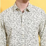 HIGHLANDER Lime Green Floral Printed Spread Collar Slim Fit Cotton Casual Shirt