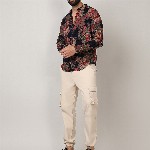 Campus Sutra Black Classic Floral Printed Spread Collar Casual Shirt