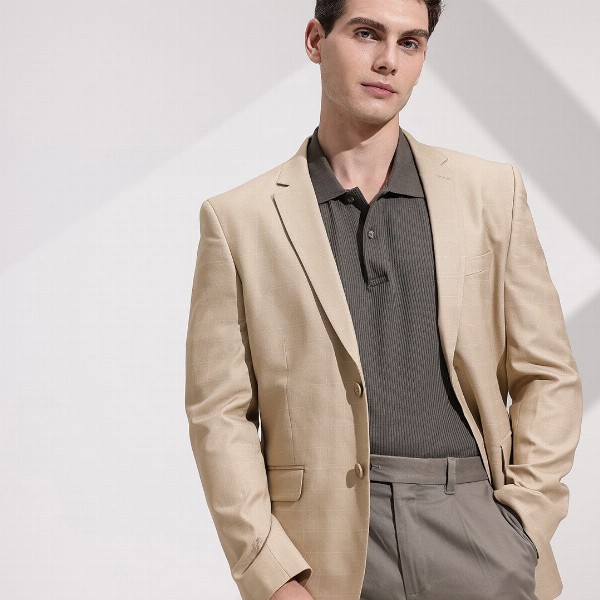 INVICTUS Checked Notched Lapel Collar Slim Fit Semiformal Blazer