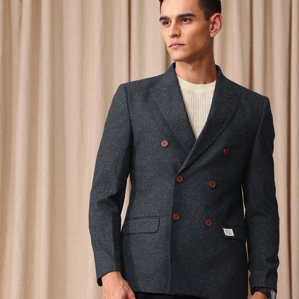Mr Bowerbird Self Design Tailored Fit Double Breasted Casual Blazer